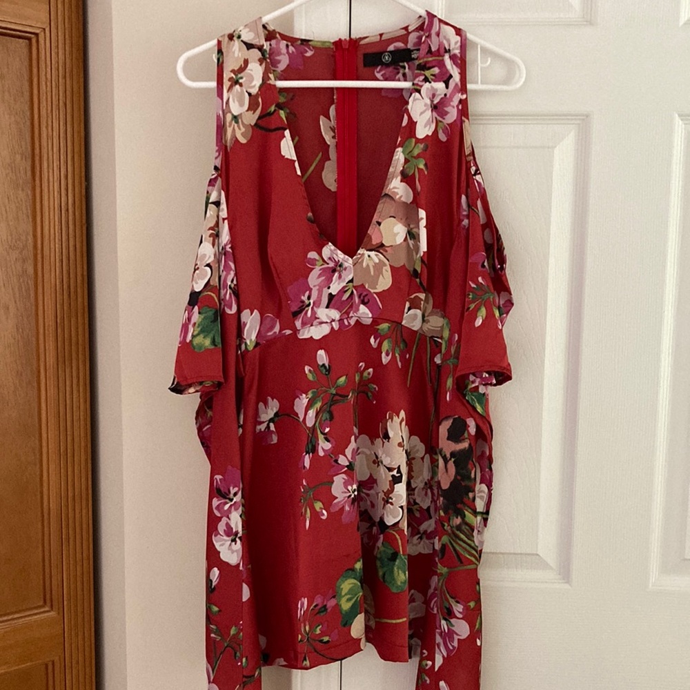 Satin Floral Red Dress